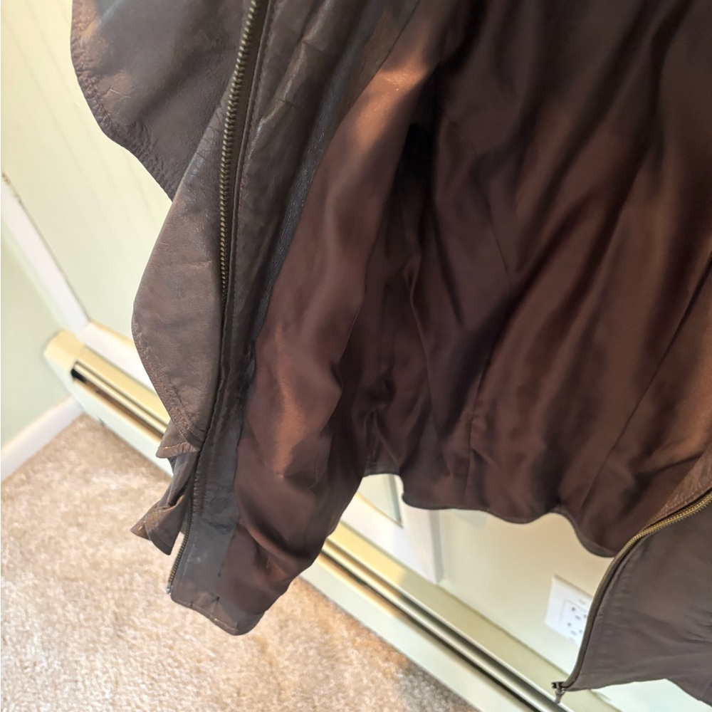 Boston Proper Dark Brown Leather Jacket. Ruffle - Picture 10 of 10
